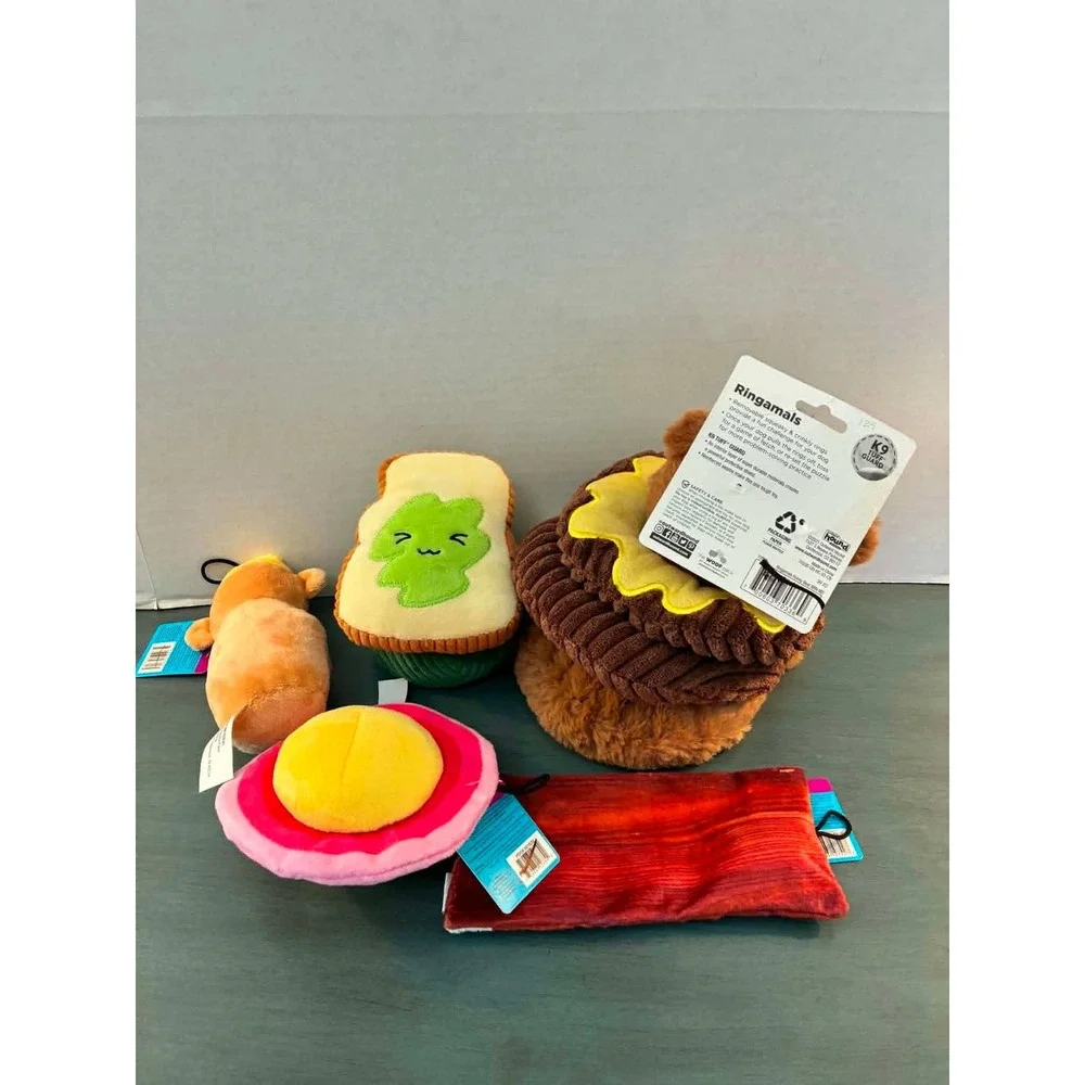 Play On Outward Hound Dog Toy Bundle OS Plush Puzzle Squeak Crinkle 5pc